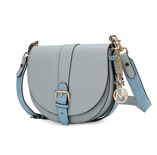 Ayla Snake Embossed Color Block Vegan Leather Handbag - Baby Blue