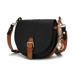 Ayla Snake Embossed Color Block Vegan Leather Handbag - Black