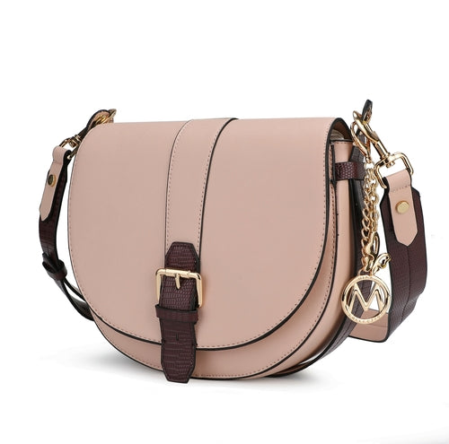 Ayla Snake Embossed Color Block Vegan Leather Handbag - blush