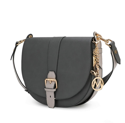 Ayla Snake Embossed Color Block Vegan Leather Handbag - charcoal