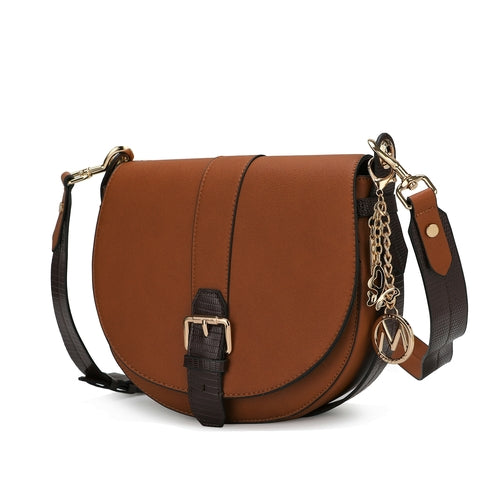 Ayla Snake Embossed Color Block Vegan Leather Handbag - Tan