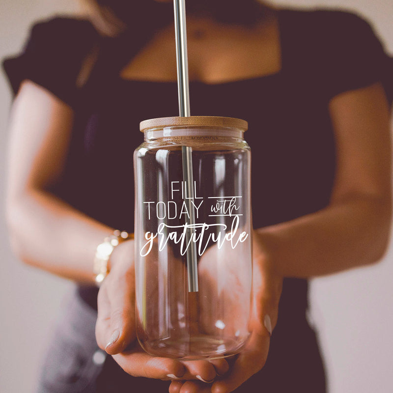 Fill Today With Gratitude Glass Coffee Tumbler