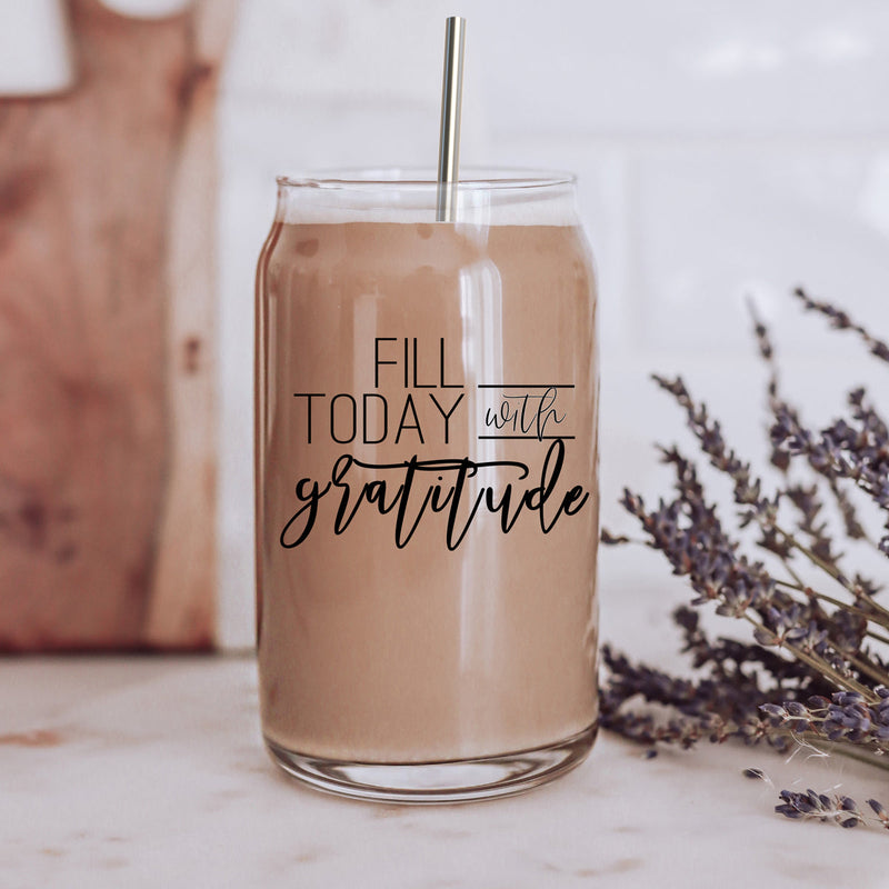 Fill Today With Gratitude Glass Coffee Tumbler