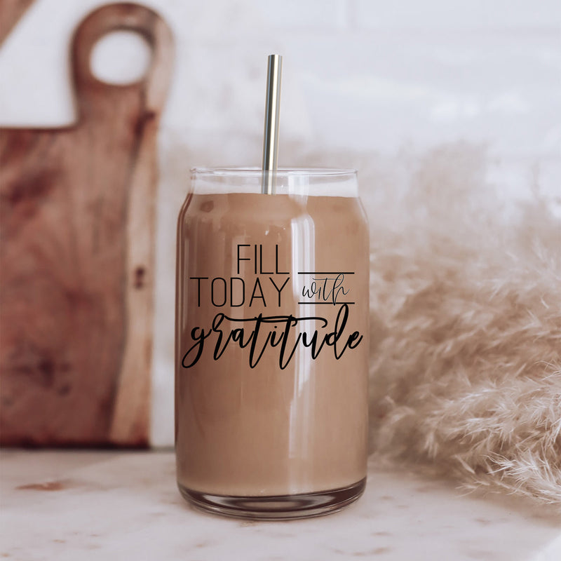 Fill Today With Gratitude Glass Coffee Tumbler