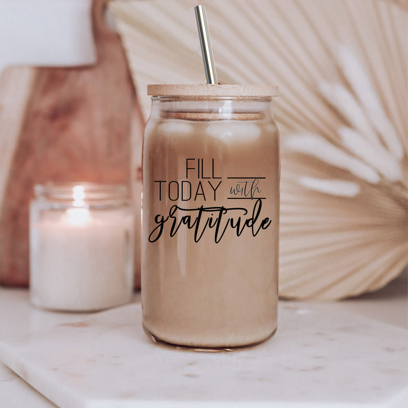 Fill Today With Gratitude Glass Coffee Tumbler