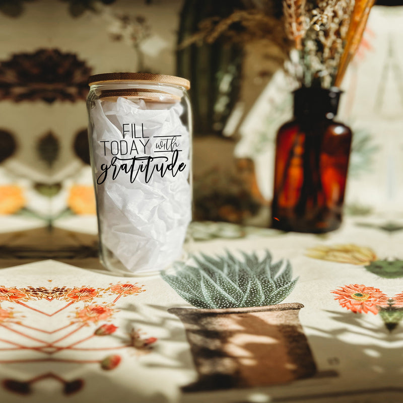 Fill Today With Gratitude Glass Coffee Tumbler