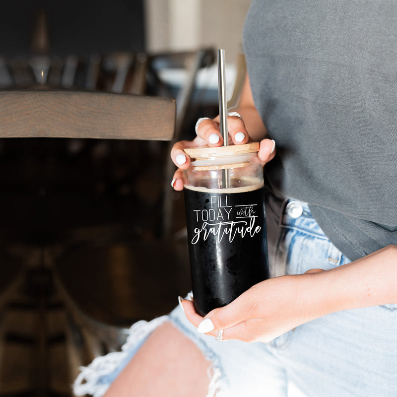 Fill Today With Gratitude Glass Coffee Tumbler