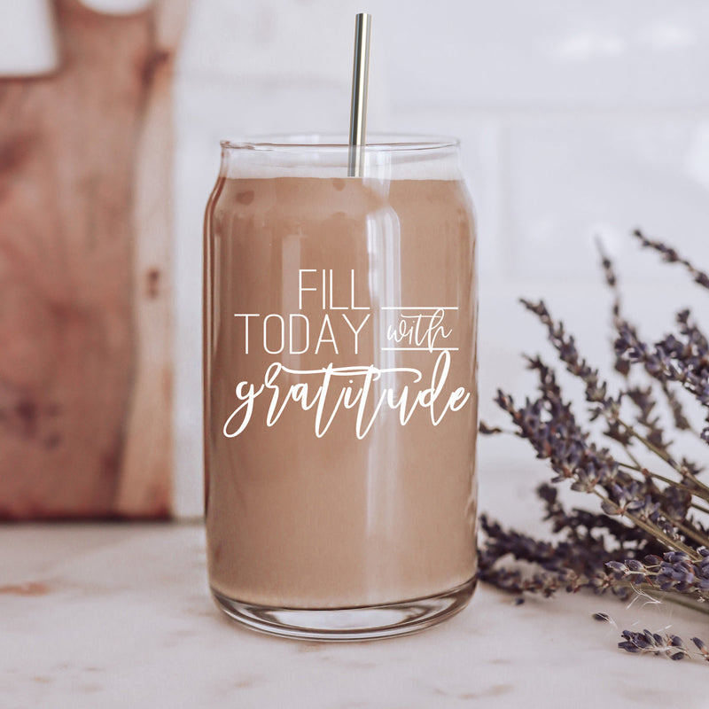 Fill Today With Gratitude Glass Coffee Tumbler