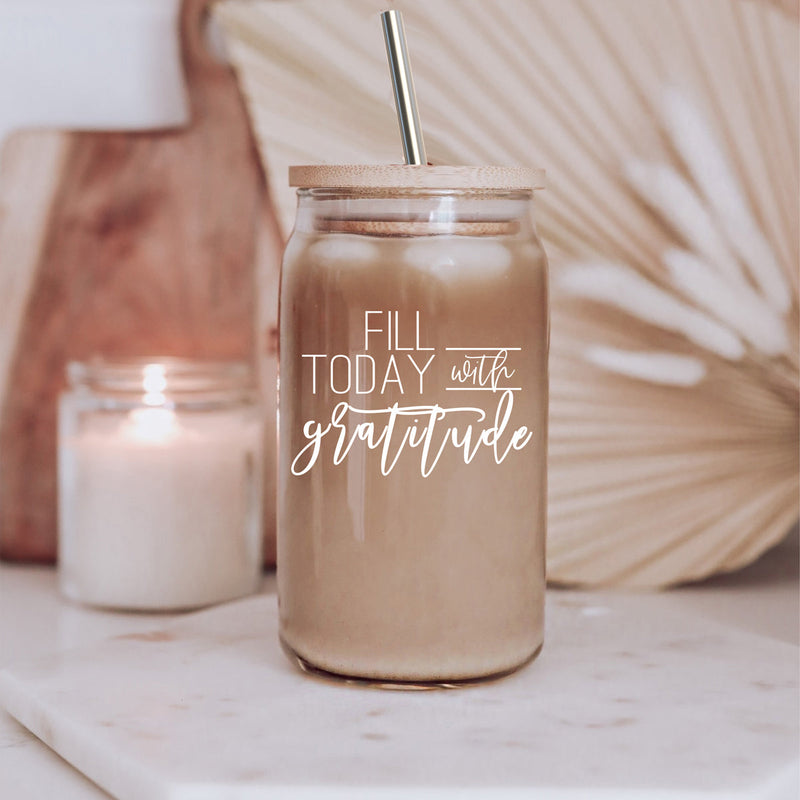 Fill Today With Gratitude Glass Coffee Tumbler