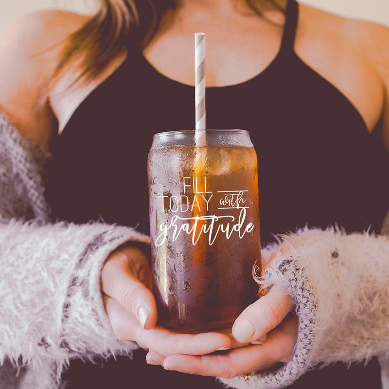 Fill Today With Gratitude Glass Coffee Tumbler