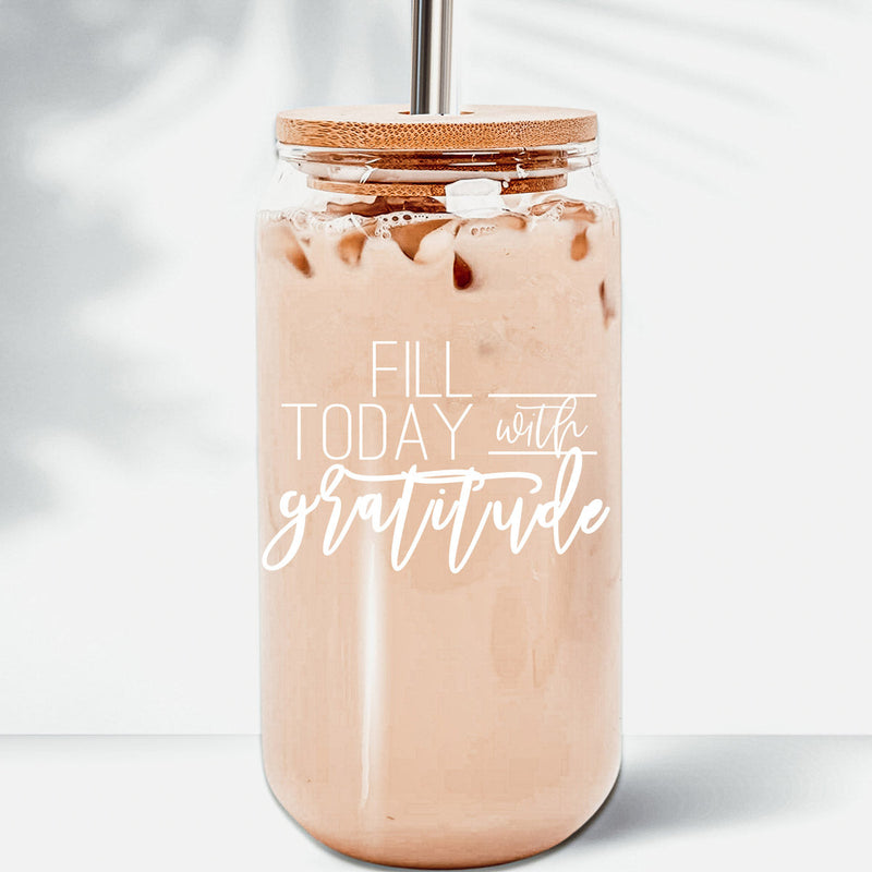 Fill Today With Gratitude Glass Coffee Tumbler