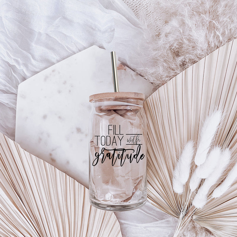 Fill Today With Gratitude Glass Coffee Tumbler